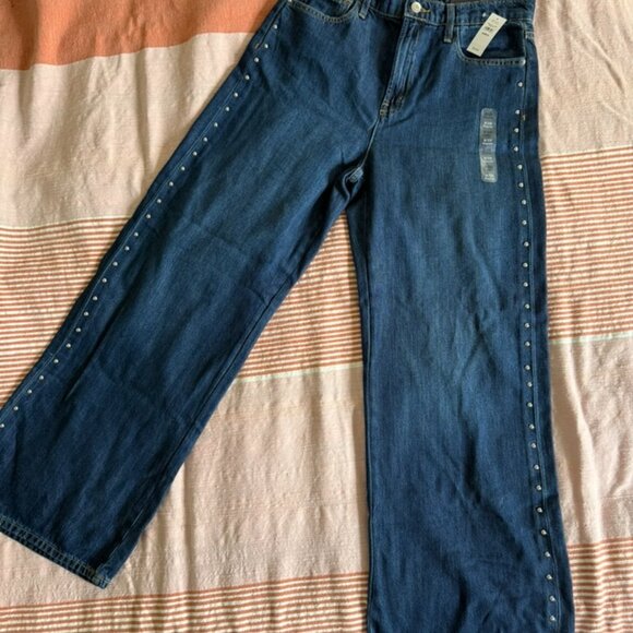 Gap High Rise SuperSoft Studded Wide-Leg Jeans Size 8, Dark Indigo - Picture 4 of 7